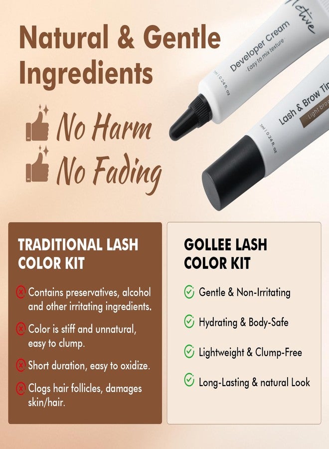 GOLLEE Lash Color Kit Light Brown Lasting for 4 Weeks Professional Eyelash & Eyebrow Color Kit with Natural Looking Safe Ingredients Easy to Use for Salon & Home - Image 5